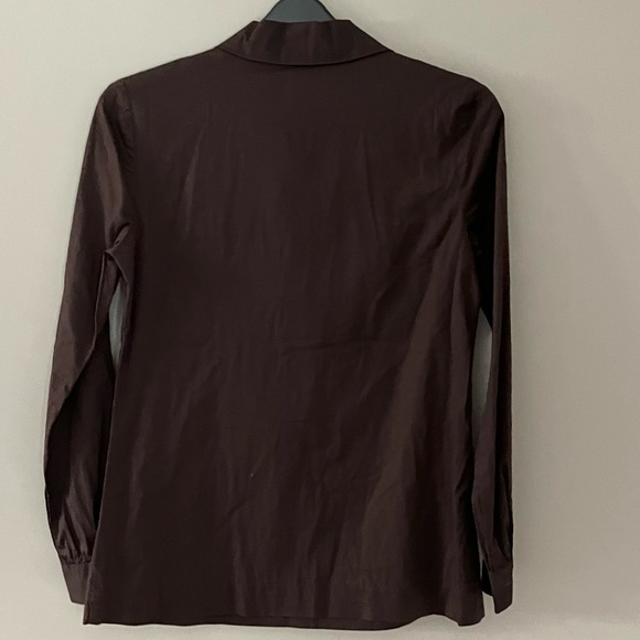 TORY BURCH Coco Brown Ruffle Front Button Up Long Sleeve Dress Shirt Size 4 - Picture 8 of 11